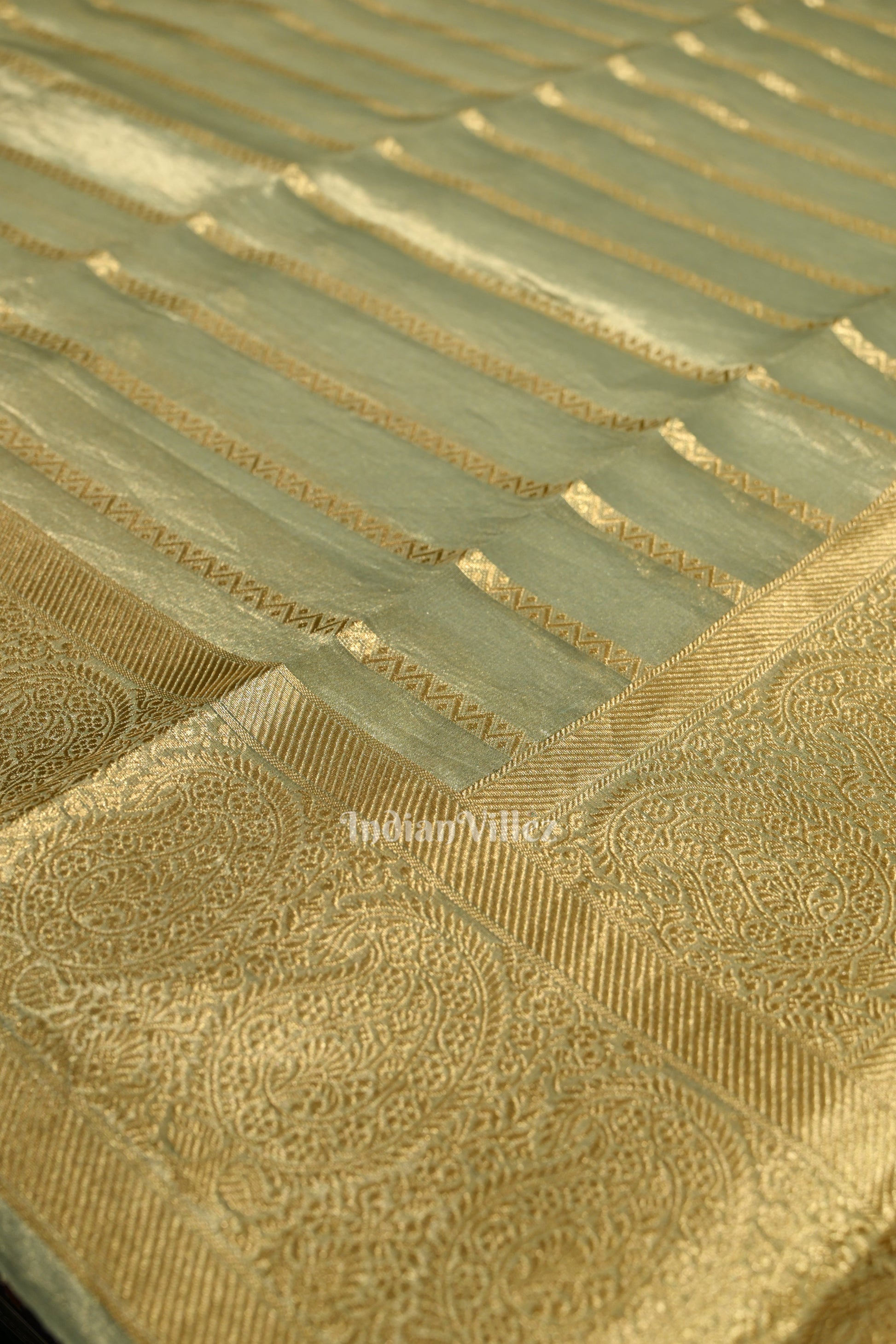 Bluish Green Zari Woven Tissue Banarasi Saree