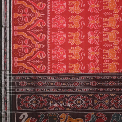 Red Black Jungle Theme Odisha Ikat Sambalpuri Cotton Saree