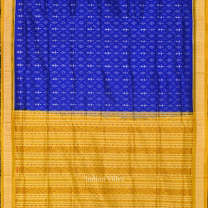 Royal Blue Yellow Tribal Theme Handloom Sambalpuri Silk Saree