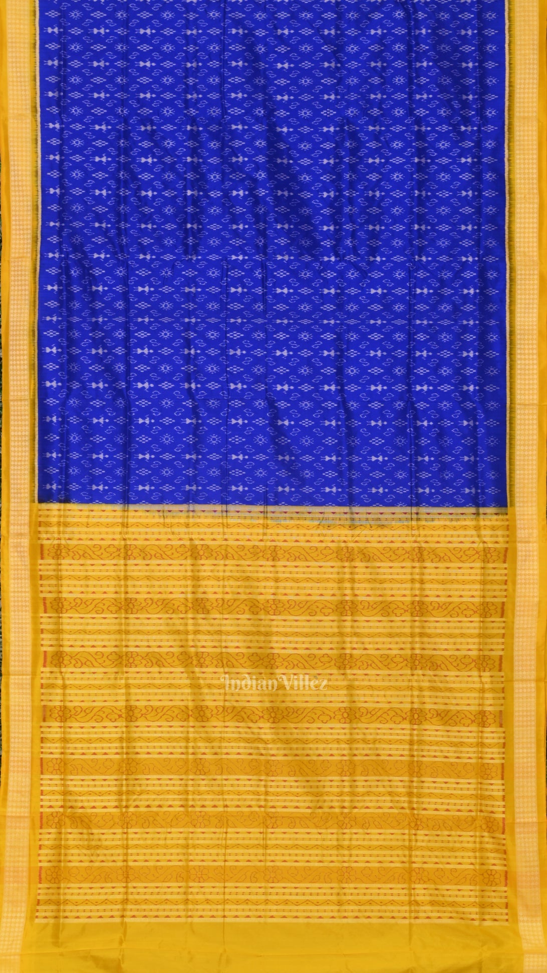 Royal Blue Yellow Tribal Theme Handloom Sambalpuri Silk Saree