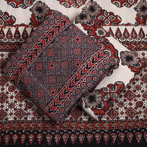 Brown - 3pc Ajrakh Block Printed Natural Dyed Cotton Suit Material Set 05