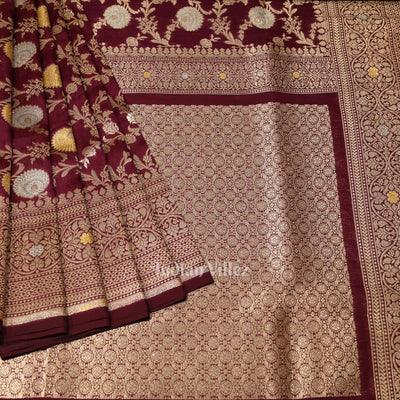 Wine Meenakari Pure Mashru Satin Silk Banarasi Saree