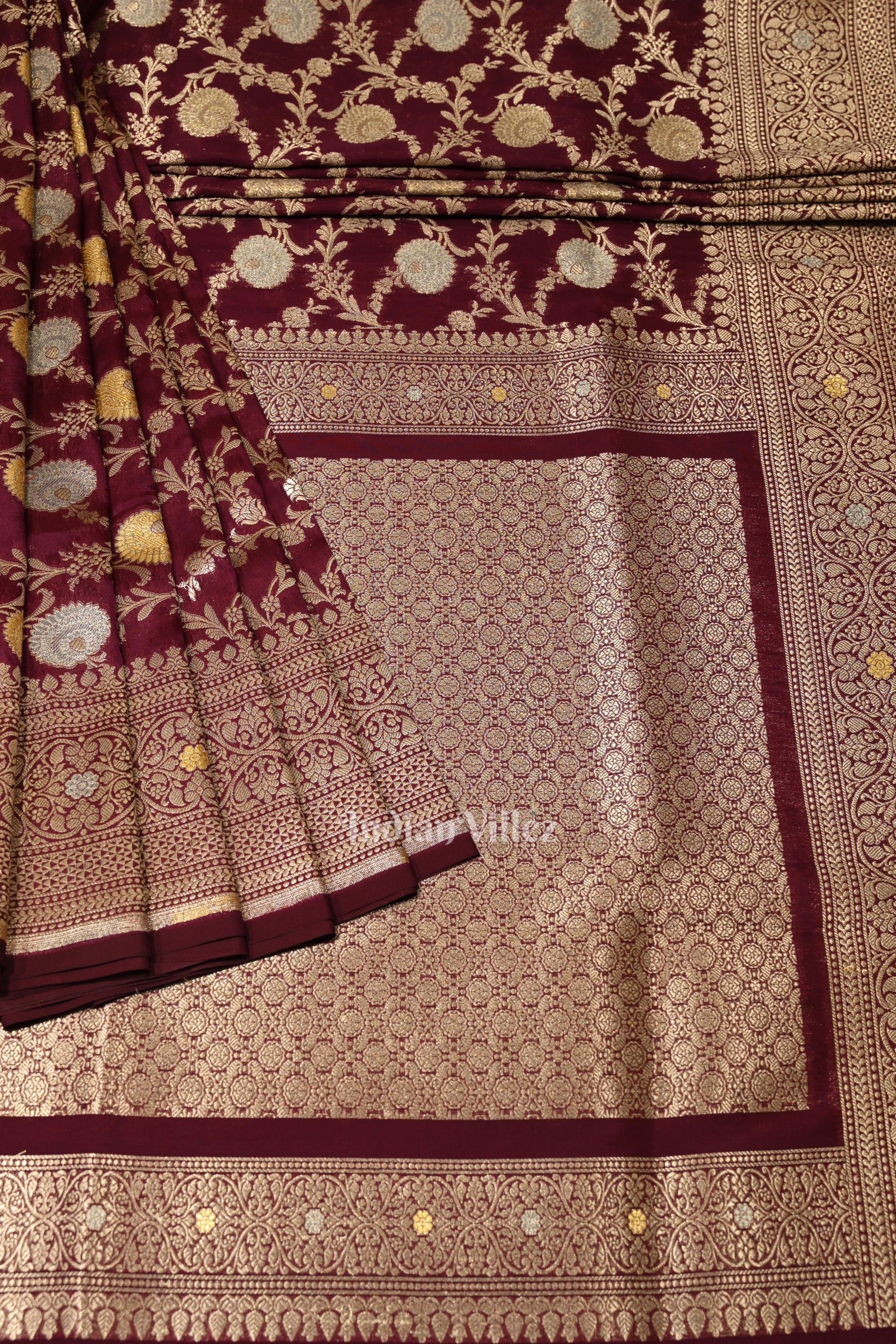 Wine Meenakari Pure Mashru Satin Silk Banarasi Saree