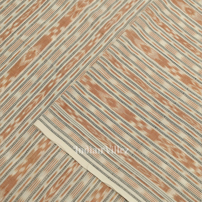 White Brown Stripes Sambalpuri Odisha Ikat Cotton Fabric