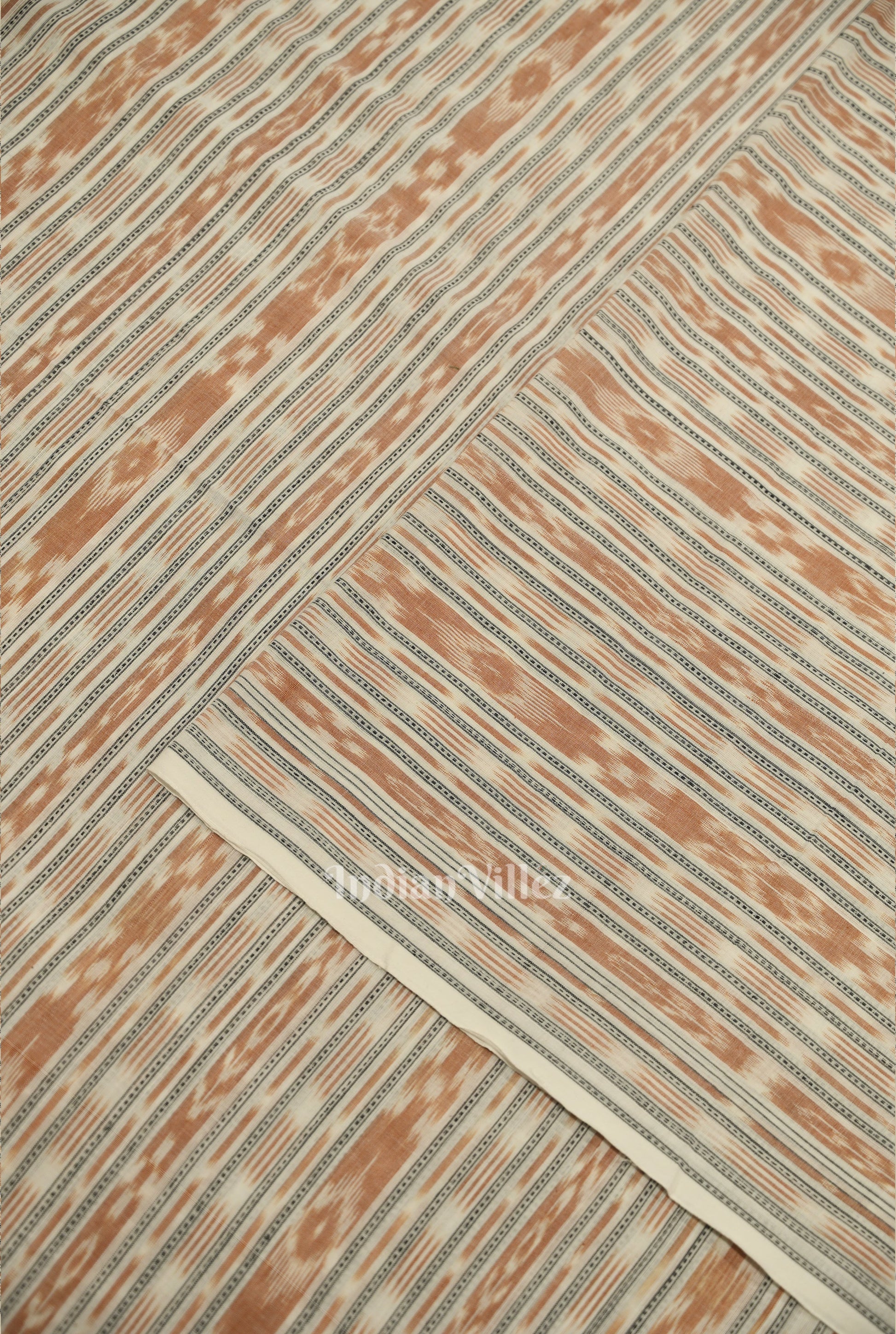 White Brown Stripes Sambalpuri Odisha Ikat Cotton Fabric