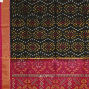 Black Pink Pochampally Ikat Sico (Silk & Cotton) Saree with Zari Border