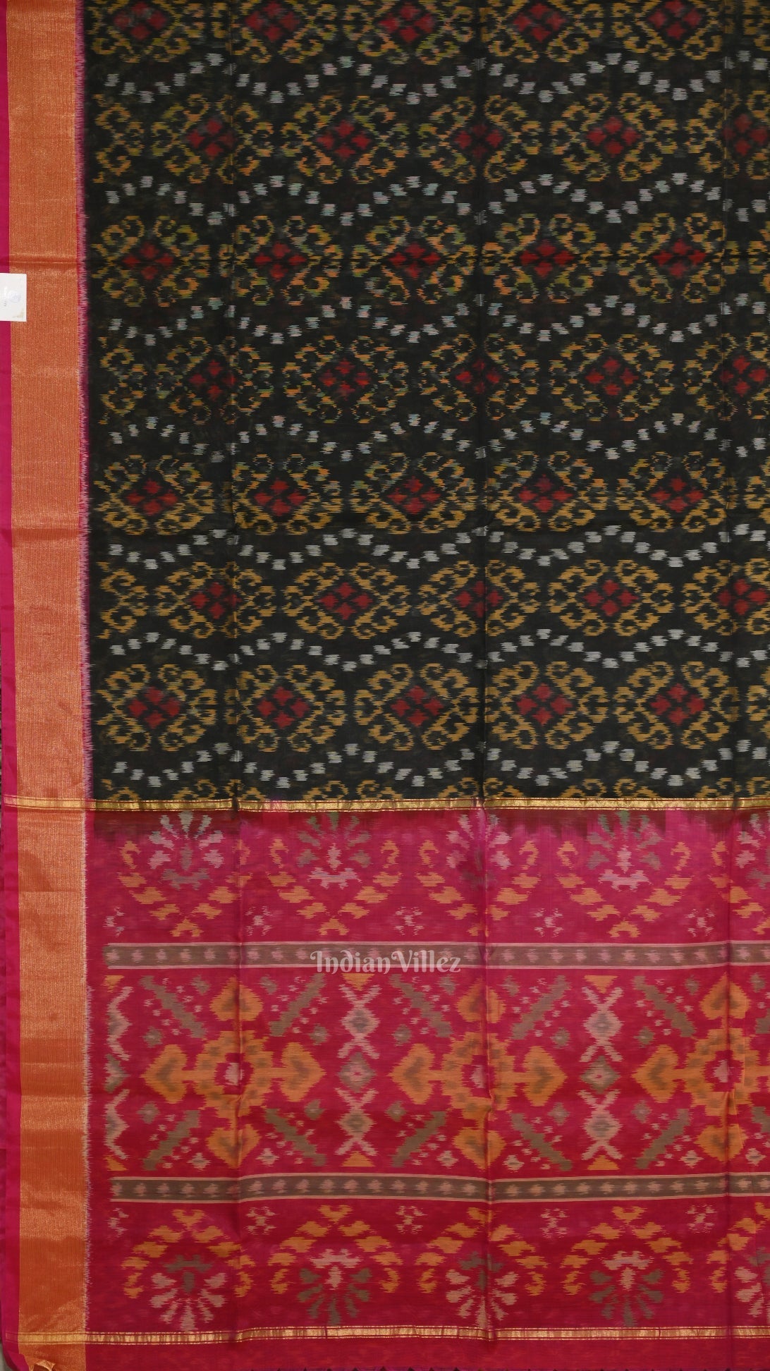 Black Pink Pochampally Ikat Sico (Silk & Cotton) Saree with Zari Border