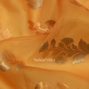 Lemon Yellow Pure Kora organza Banarasi Tissue Saree