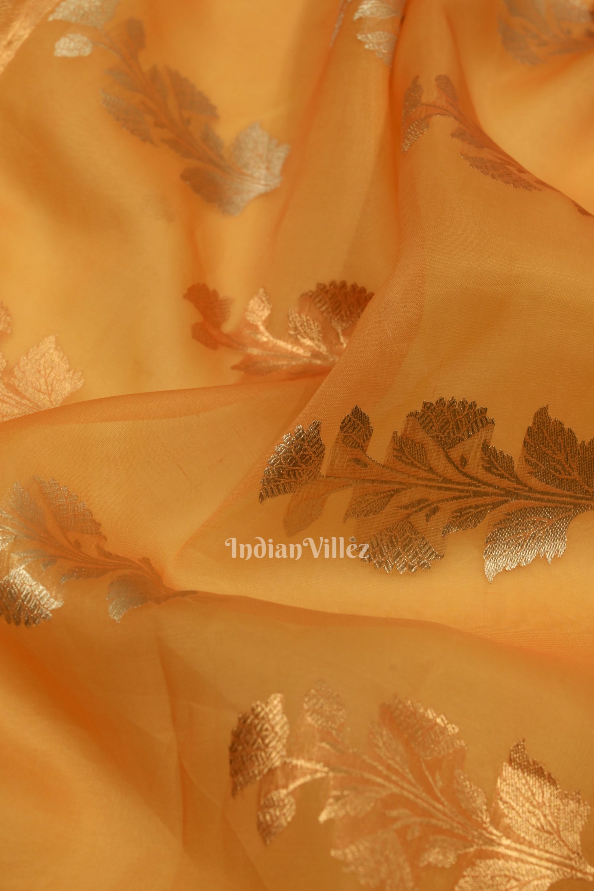 Lemon Yellow Pure Kora organza Banarasi Tissue Saree