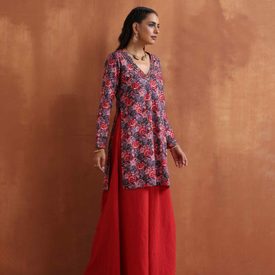 trueBrowns Pink Print Sharara Set
