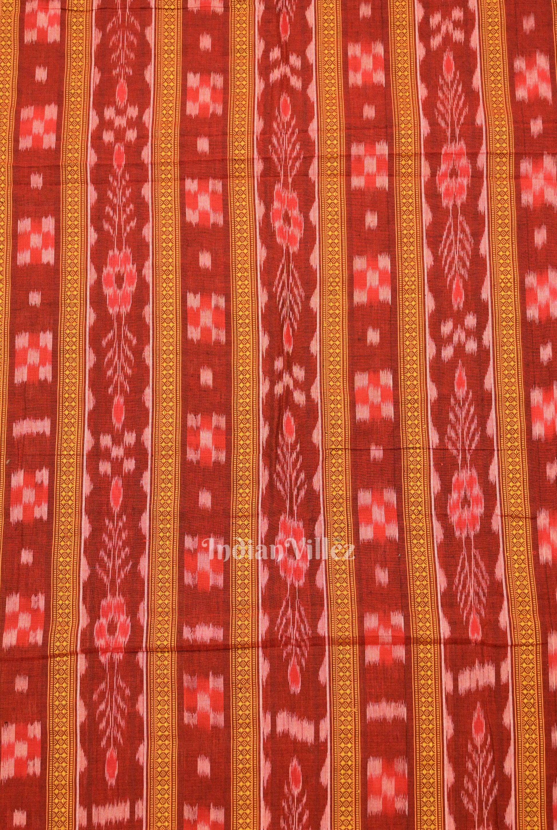 Maroon Pasapali Bandha Sambalpuri Ikat Cotton Fabric