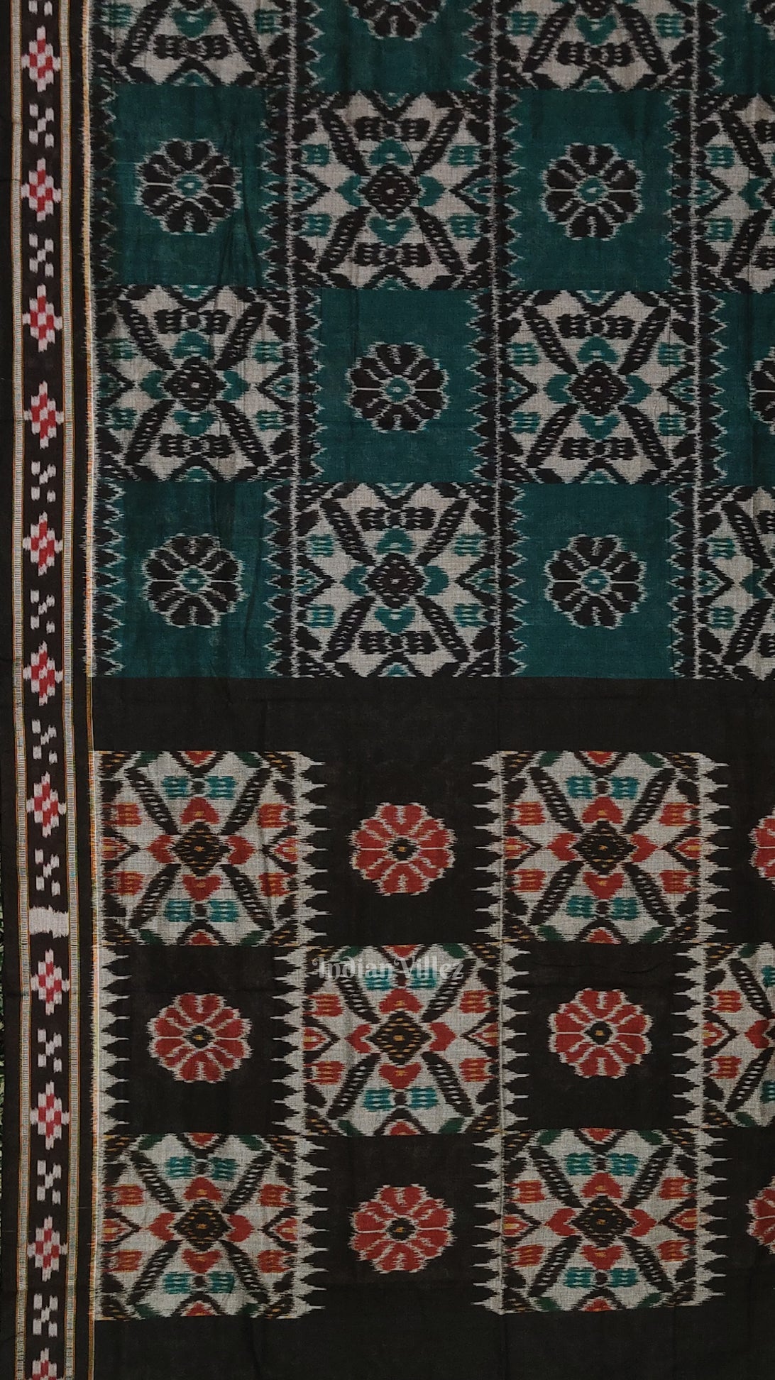 Green Black Computer Maniabandha Cotton Saree