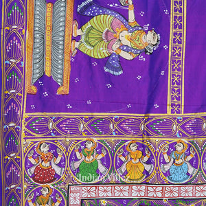 Purple Dual Tone Radha Krishna Boita Theme Hand-Painted Pattachitra Saree