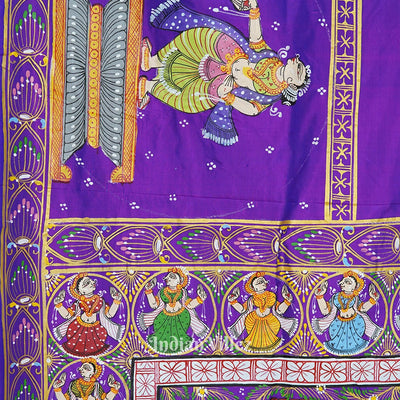 Purple Dual Tone Radha Krishna Boita Theme Hand-Painted Pattachitra Saree