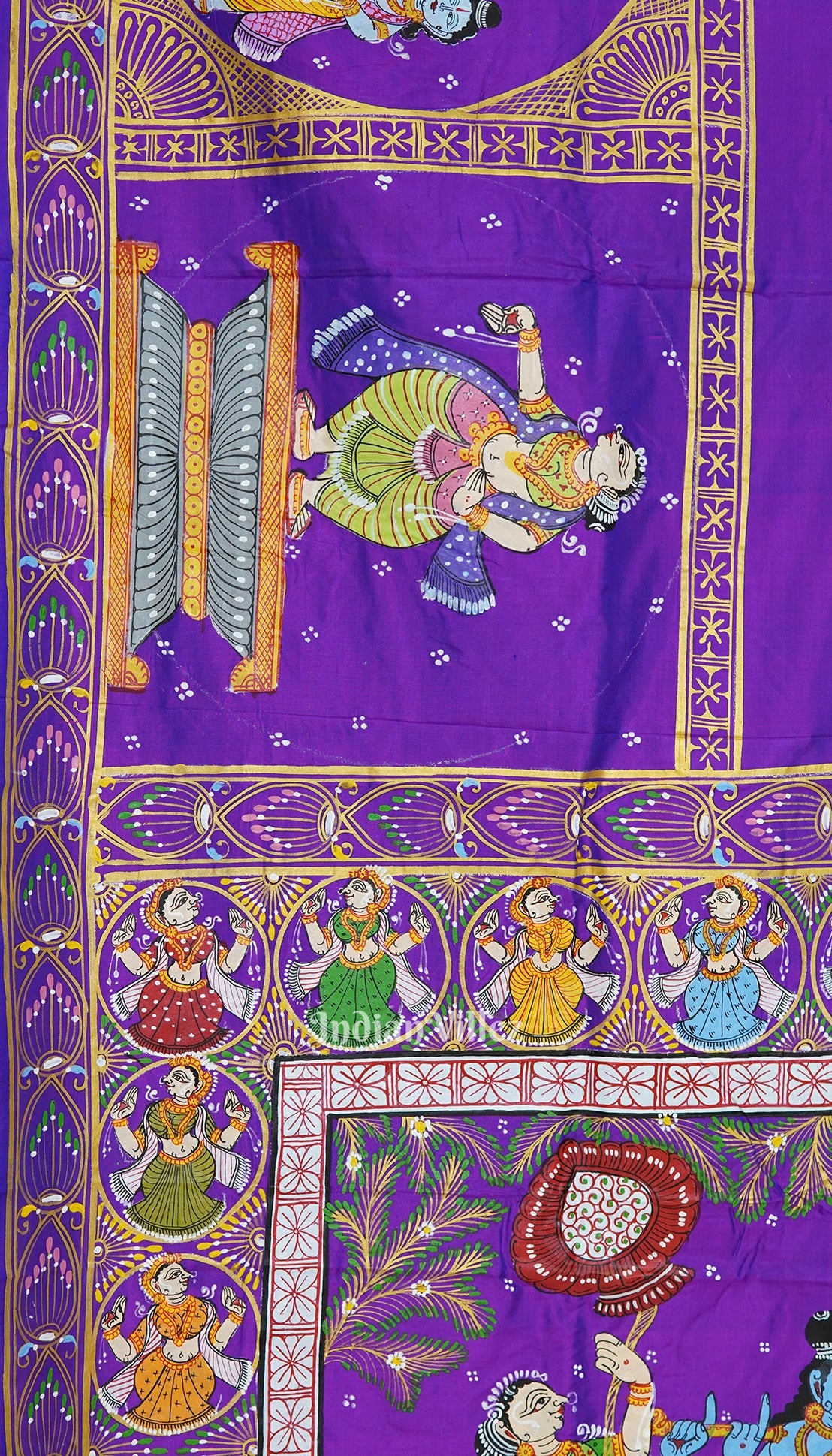 Purple Dual Tone Radha Krishna Boita Theme Hand-Painted Pattachitra Saree