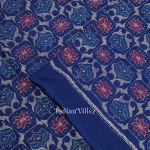 Blue Flourish Pattern Sambalpuri Ikat Cotton Fabric