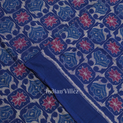 Blue Flourish Pattern Sambalpuri Ikat Cotton Fabric