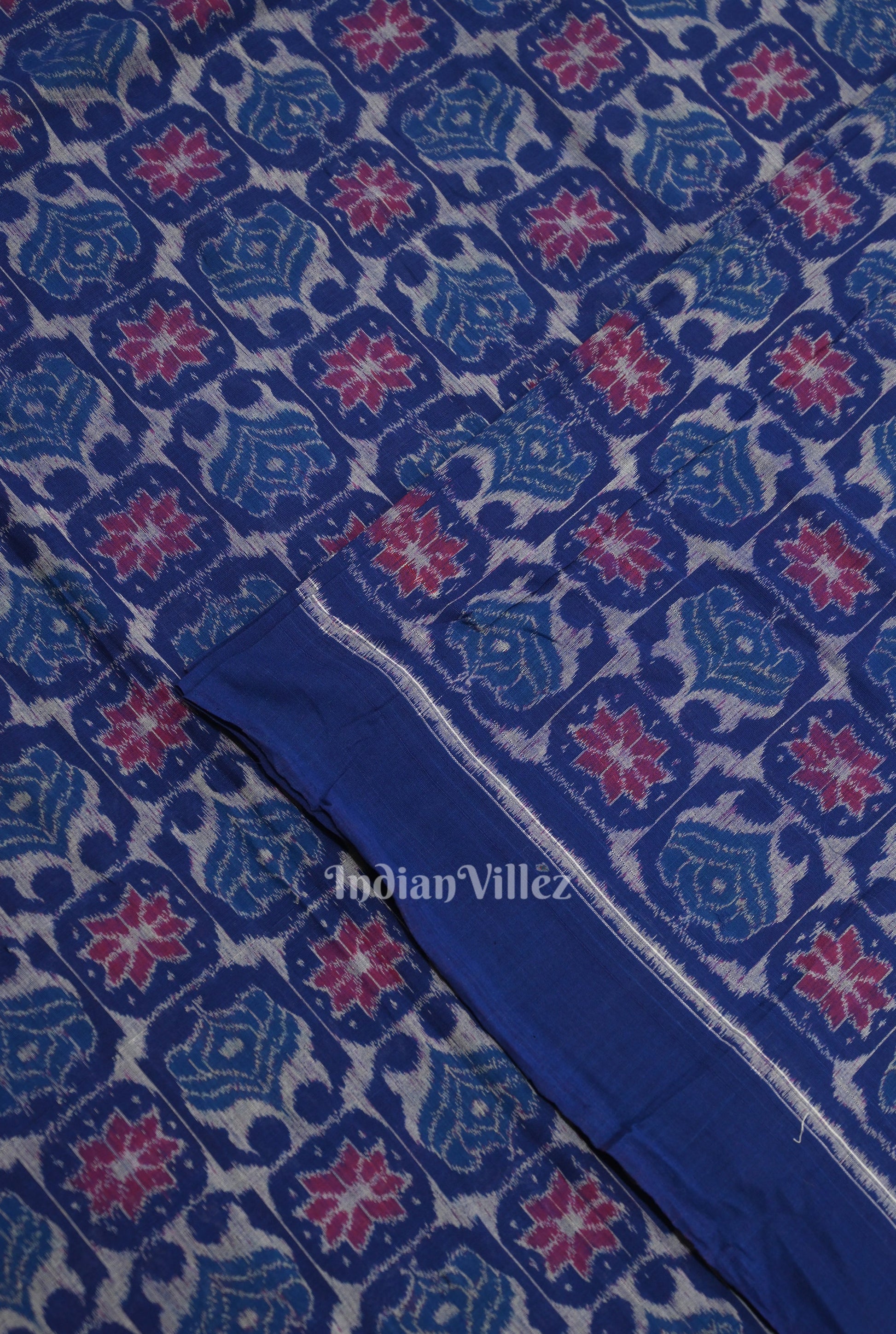 Blue Flourish Pattern Sambalpuri Ikat Cotton Fabric