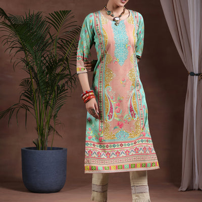 Green Printed Crepe Straight Kurta