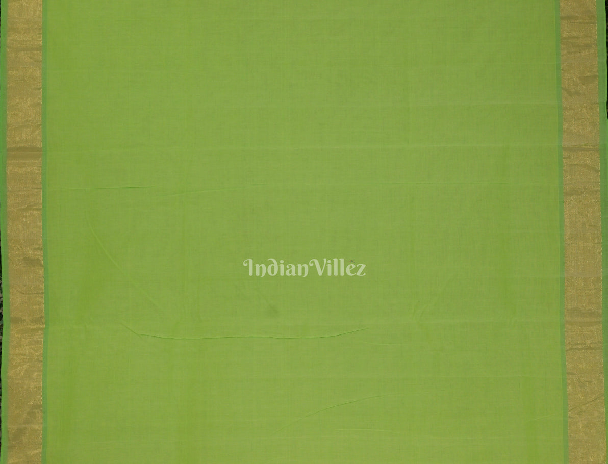 Parrot Green Butta Design Cotton Paithani Saree