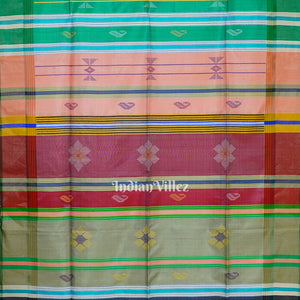 Cream With Multicolor Handwoven Bishnupuri Double Pallu Silk Saree