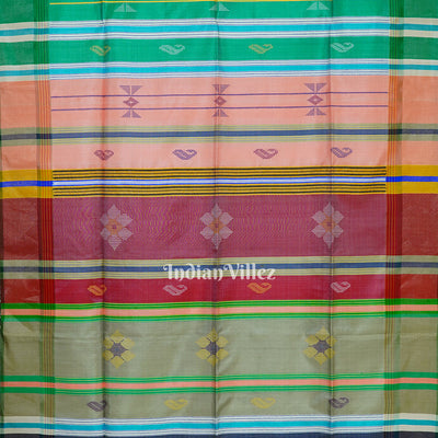 Cream With Multicolor Handwoven Bishnupuri Double Pallu Silk Saree