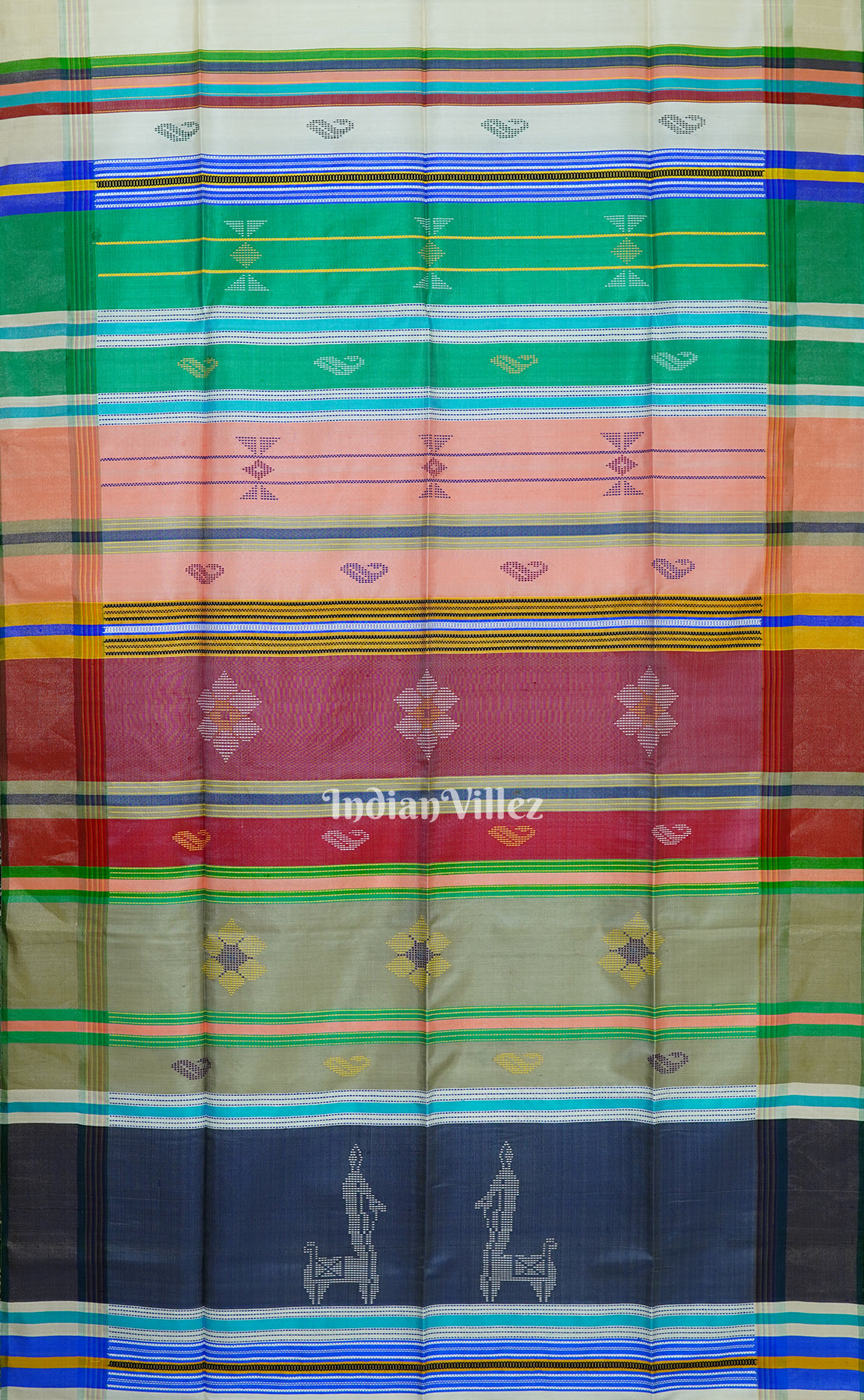 Cream With Multicolor Handwoven Bishnupuri Double Pallu Silk Saree
