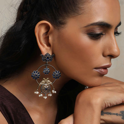 trueBrowns Silver Tone  Chandbali Earrings