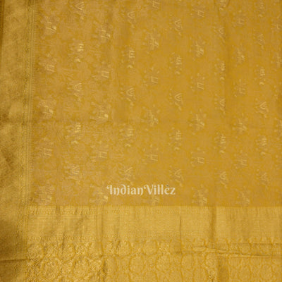 Golden Yellow Tussar Banarasi Silk Saree with Tassels