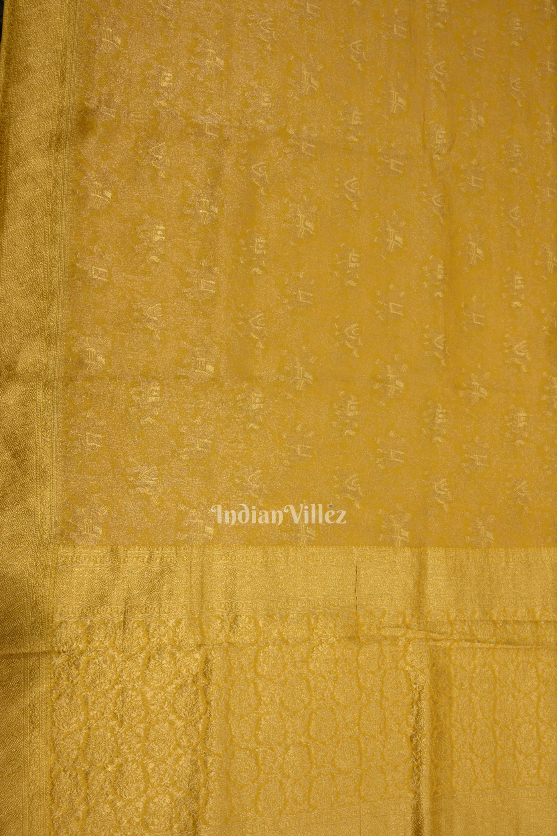 Golden Yellow Tussar Banarasi Silk Saree with Tassels