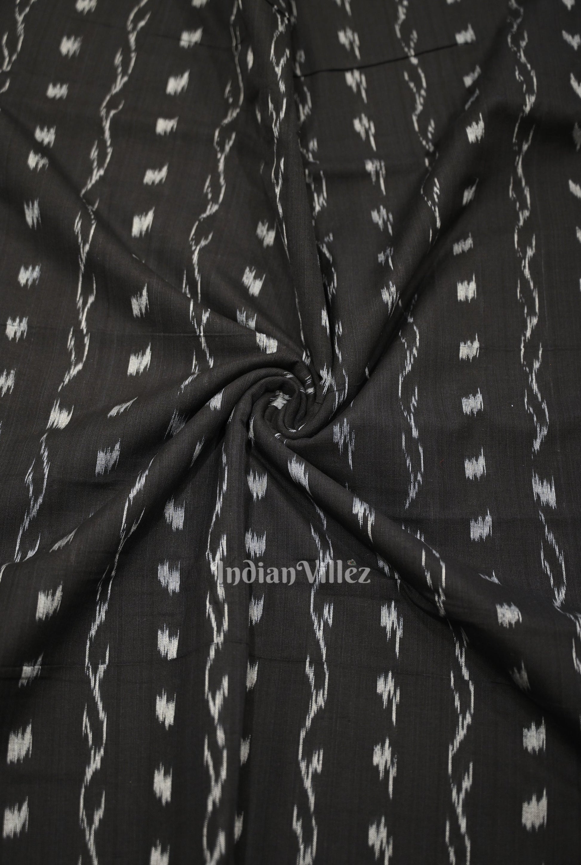 Black Tipa Design Sambalpuri Ikat Cotton Fabric