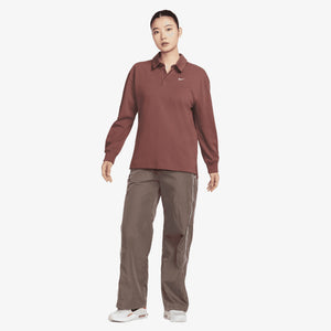 NIKE | OVERSIZED LONG-SLEEVE POLO { RED SEPIA/SAIL
