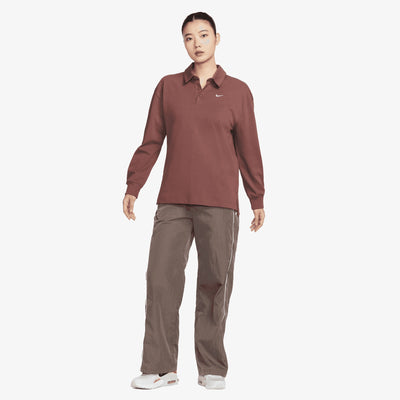 NIKE | OVERSIZED LONG-SLEEVE POLO { RED SEPIA/SAIL