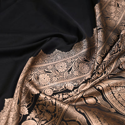 Exclusive Black Pure Soft Mashru Satin Silk Banarasi Saree