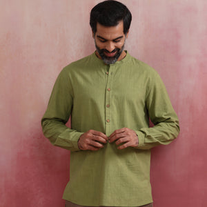 trueBrowns Men's Green Cotton Shirt