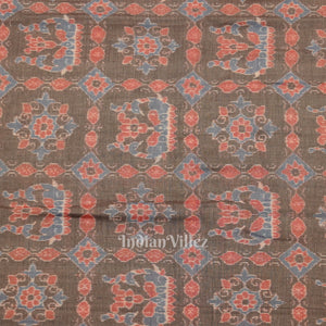 Cement Gray Black Fower Motif Sambalpuri Odisha Ikat Cotton Fabric