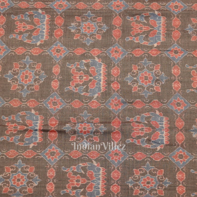 Cement Gray Black Fower Motif Sambalpuri Odisha Ikat Cotton Fabric