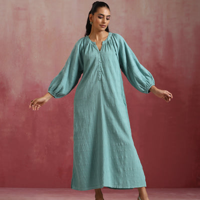 trueBrowns Aqua Blue Cotton Dobby Dress