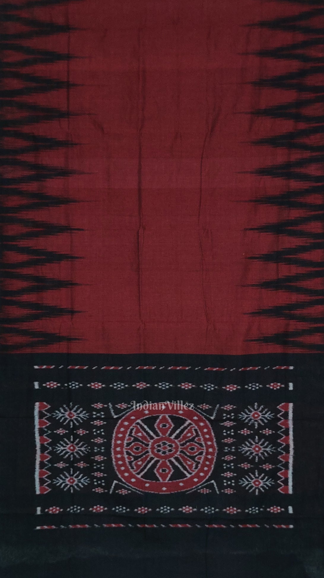 Maroon Black Kargil Kumbha Maniabandha Cotton Saree