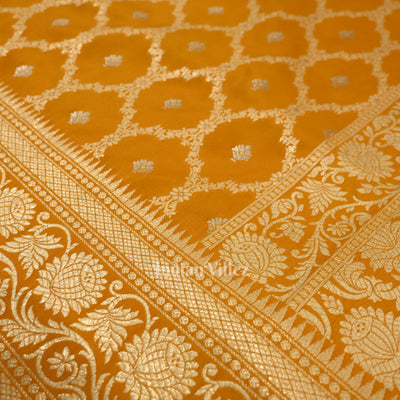 Exclusive Mustard Yellow Soft Pure Mashru Satin Silk Banarasi Saree