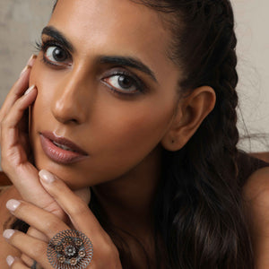 trueBrowns Silver Tone Floral Circular Ring