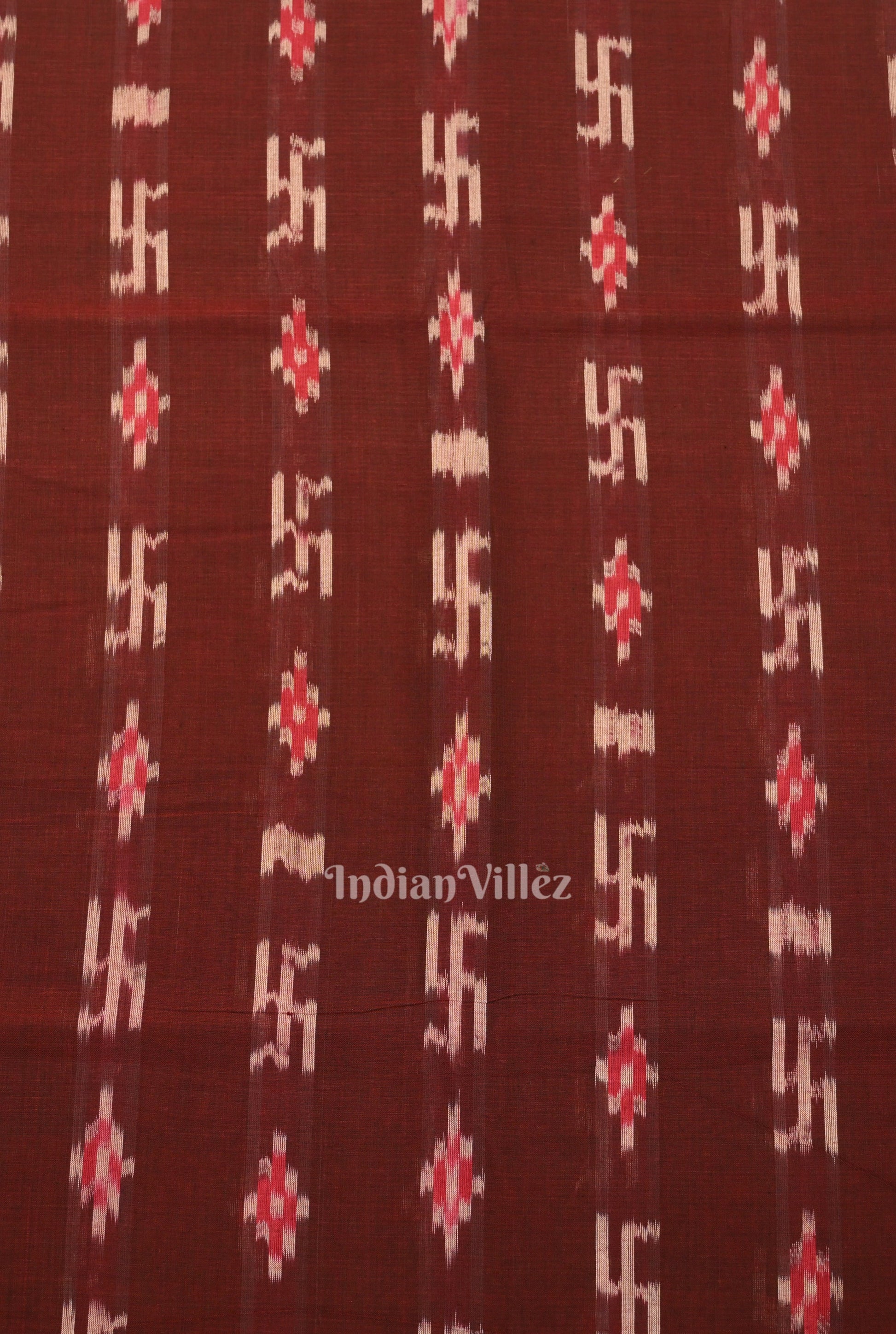 Maroon Swastik Sambalpuri Ikat Cotton Fabric