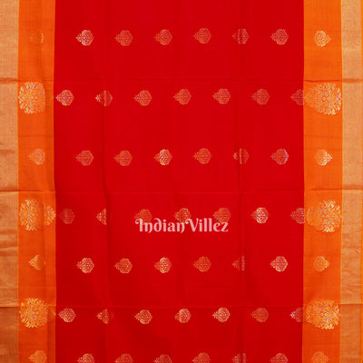 Red With Orange Pallu Pure South Soft Silk Saree