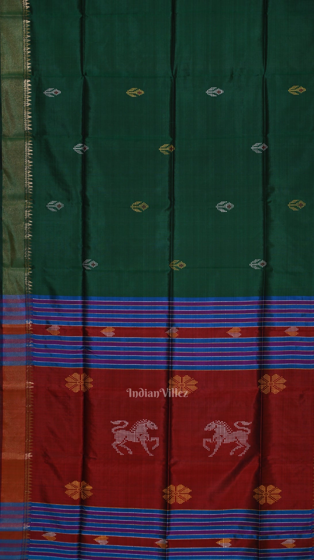 Green Maroon Pure Bishnupuri Silk Saree