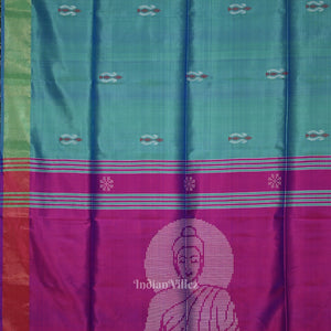 Light Blue Pink Bishnupuri Silk Saree with Budha Tissue Anchal