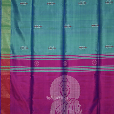 Light Blue Pink Bishnupuri Silk Saree with Budha Tissue Anchal
