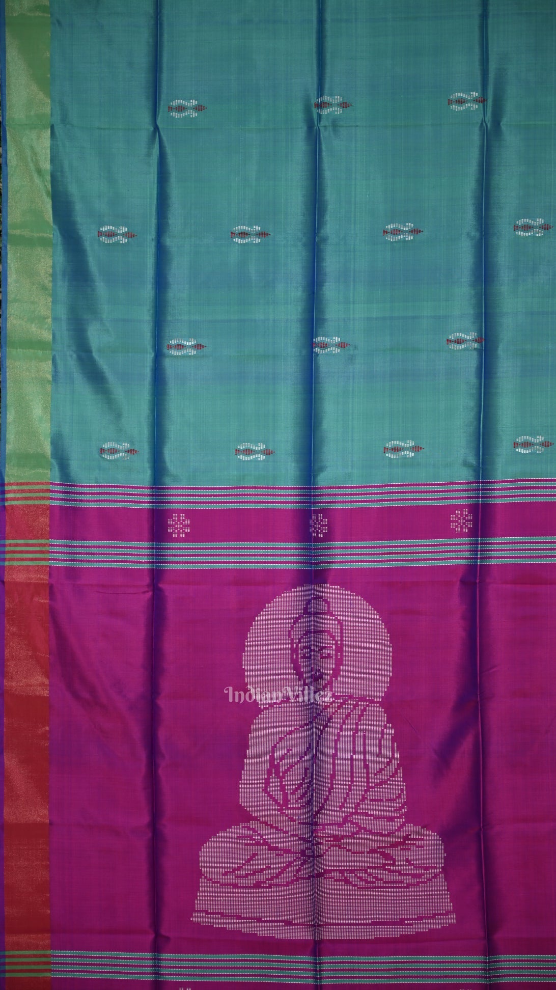 Light Blue Pink Bishnupuri Silk Saree with Budha Tissue Anchal