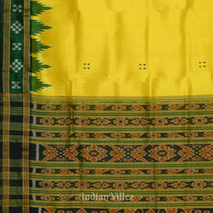 Lemon Yellow Green Border Pasapali Khandua Silk Saree