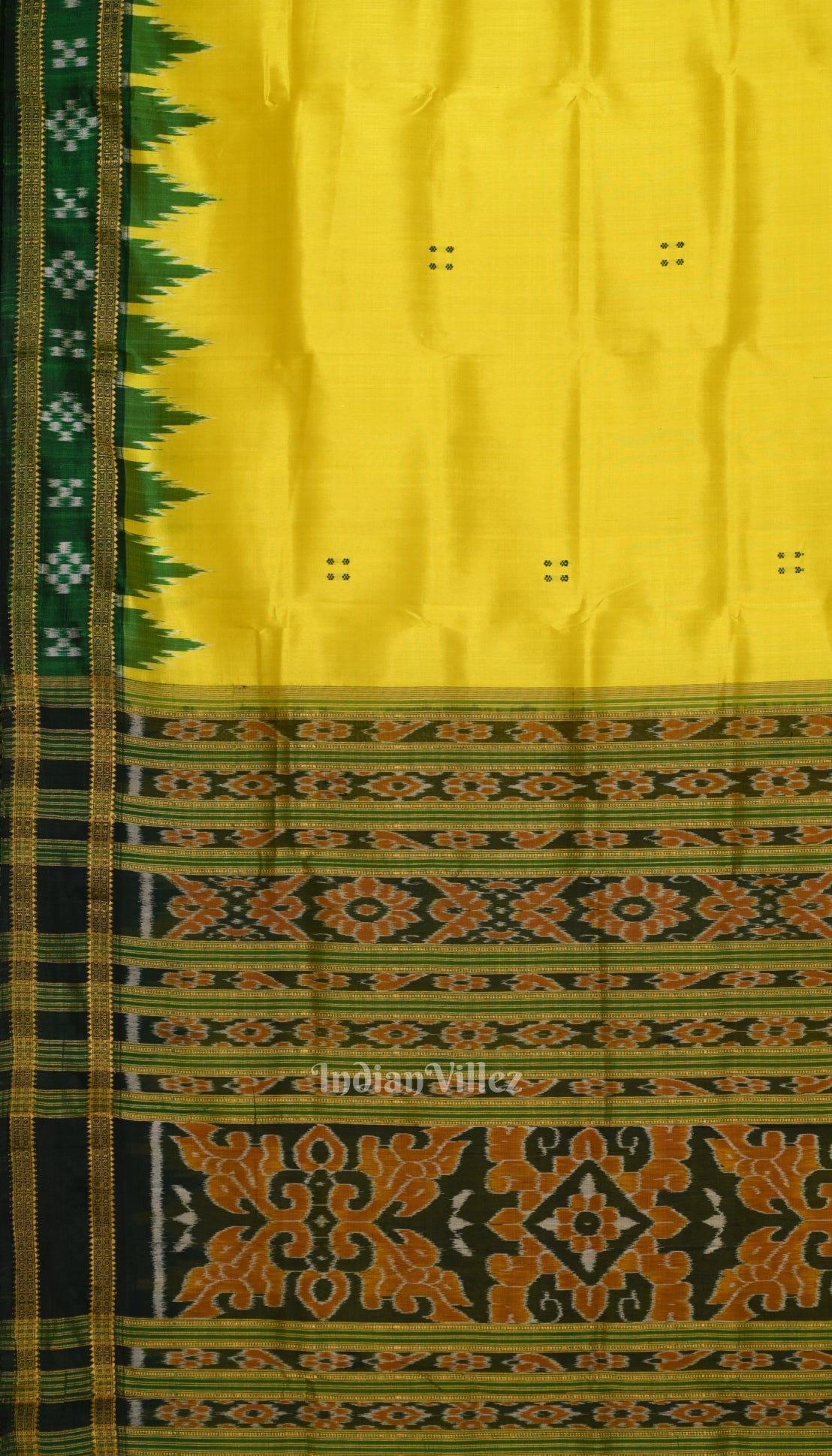 Lemon Yellow Green Border Pasapali Khandua Silk Saree