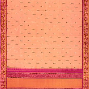 Peach Fuzz Handloom Natural Dyed Silk Saree With Muniya Buttas
